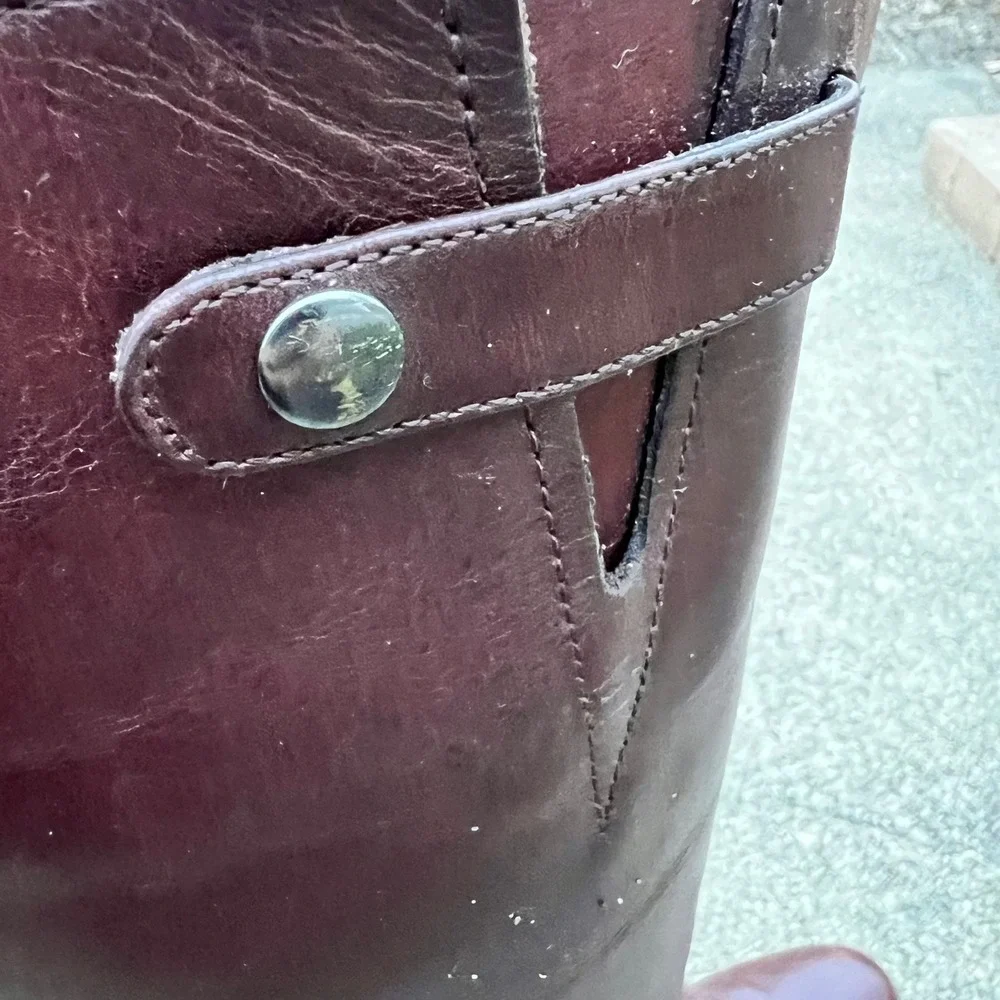 Brown Leather Tall Riding Boots Equestrian Style Size 7.5 Buckle Chain Old Money